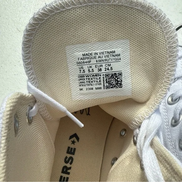 Converse White High-Top Platform Sneakers, size 7.5 - Picture 5 of 6